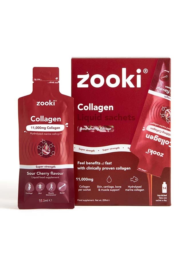 Zooki Super Strength Liposomal Collagen 11,000mg – Sour Cherry Flavor – High Absorption Liquid Collagen Sachets – Skin, Hair & Joint Support – 14 Sachets - Image 2